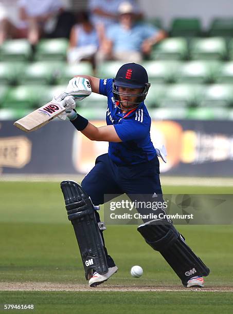 Ben Duckett of England hits out during the Triangular Series match between England Lions and Pakistan A at The Spitfire Ground on July 24, 2016 in...