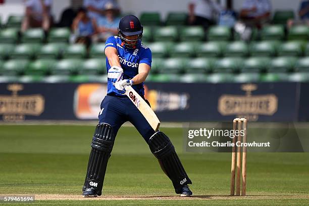 Dawid Malan of England hits out during the Triangular Series match between England Lions and Pakistan A at The Spitfire Ground on July 24, 2016 in...