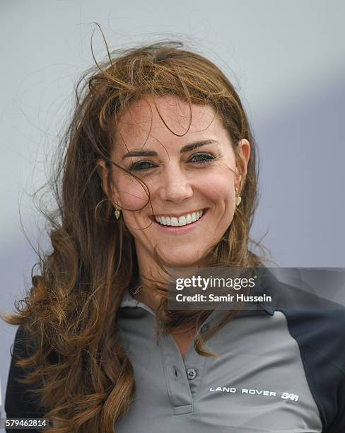 Catherine, Duchess of Cambridge visits the Land Rover BAR at The America's Cup World Series on July 24, 2016 in Portsmouth, England.