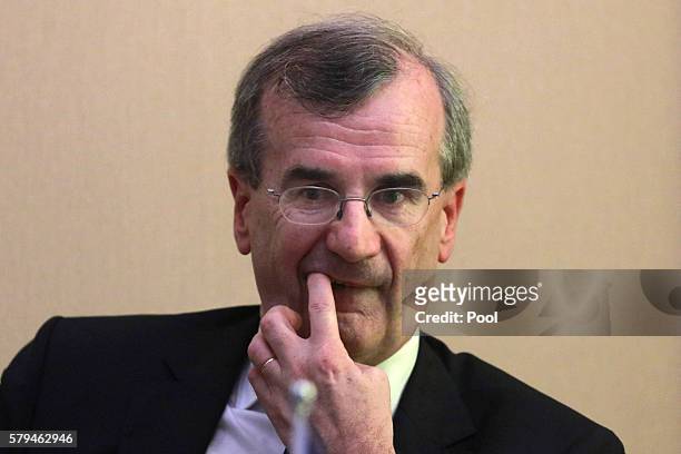 Governor of the Bank of France Francois Villeroy de Galhau attends a press conference at the close of the G20 Finance Ministers and Central Bank...