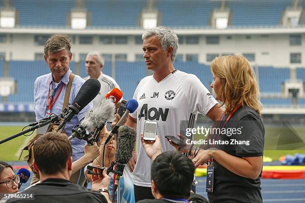 Manager Jose Mourinho of Manchester United looks on during a press conference of the 2016 International Champions Cup match between Manchester City...