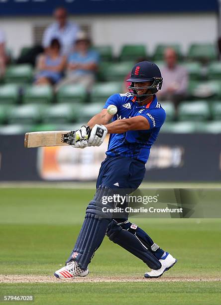 Of England hits out during the Triangular Series match between England Lions and Pakistan A at The Spitfire Ground on July 24, 2016 in Canterbury,...