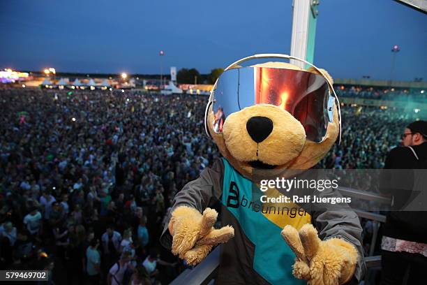 Breuni-Baer, mascot of Breuninger, is seen during the ParookaVille Festival on July 15, 2016 in Weeze, Germany.