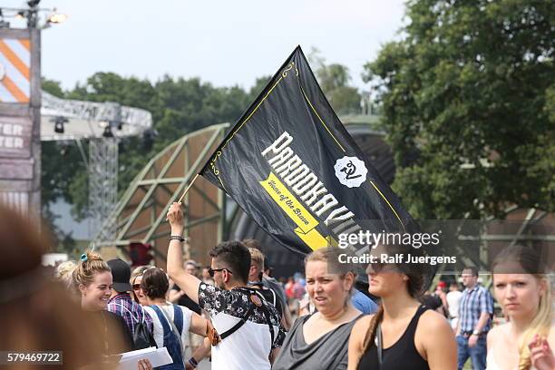 Visitors are seen during the ParookaVille Festival on July 15, 2016 in Weeze, Germany.