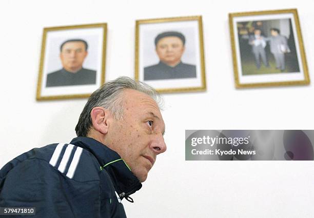 North Korea - Japan national soccer team coach Alberto Zaccheroni holds a press conference at Pyongyang's Kim Il Sung Stadium after the players...