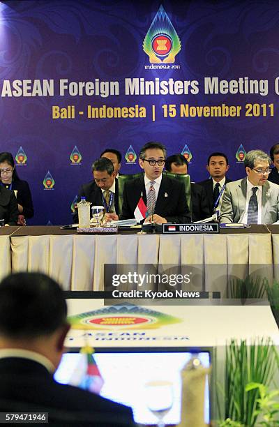 Indonesia - Indonesian Foreign Minister Marty Natalegawa speaks during a meeting of foreign ministers from the Association of Southeast Asian Nations...