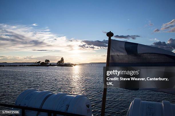 a view from the back of a docked ferry - finland flag sea stock pictures, royalty-free photos & images