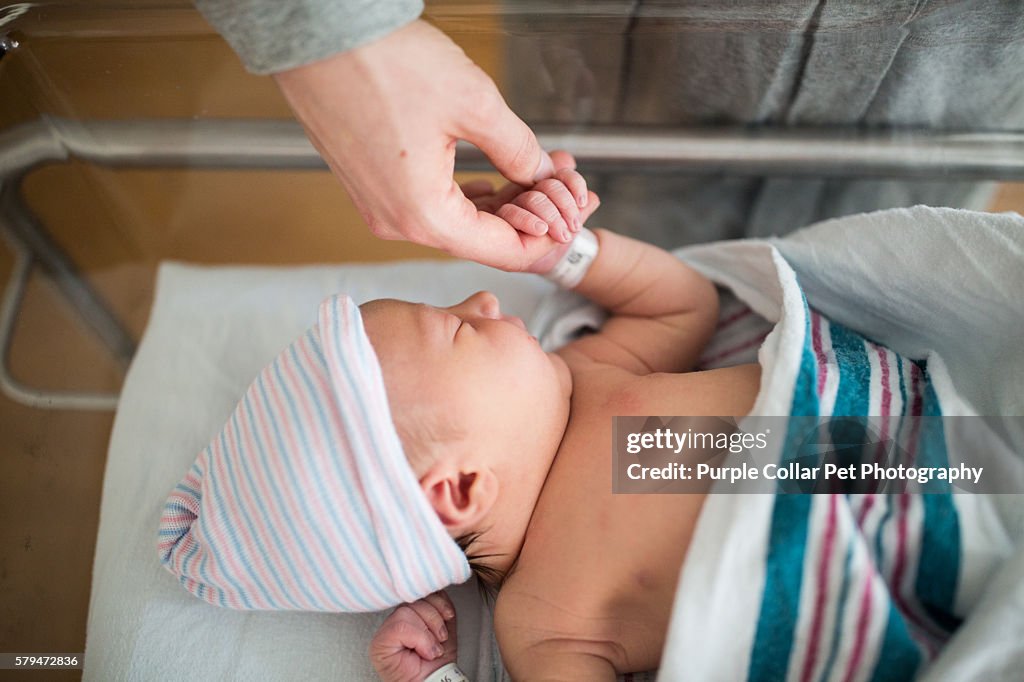 Sleeping Newborn Grips Mother's Finger