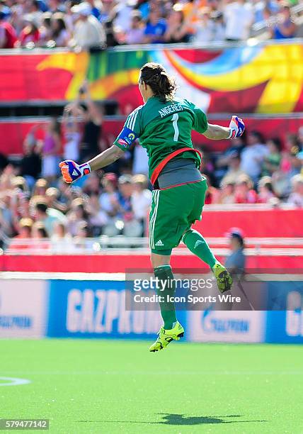 Goalkeeper Nadine Angerer of Germany celebrates at the final whistle after Germany defeated Sweden 4-1 in the FIFA 2015 Women's World Cup Round of 16...