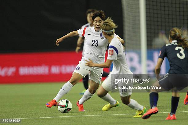 Geummin Lee of the Korea Republic moves the ball during the first half at the FIFA Women's World Cup 2015 Group of 16 match between France and Korea...