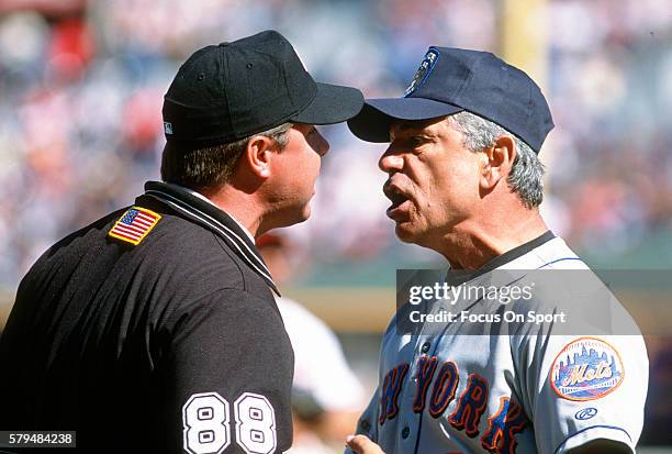 Manager Bobby Valentine of the New York Mets argues with an umpire during a Major League Baseball game against the Philadelphia Phillies circa 2001...