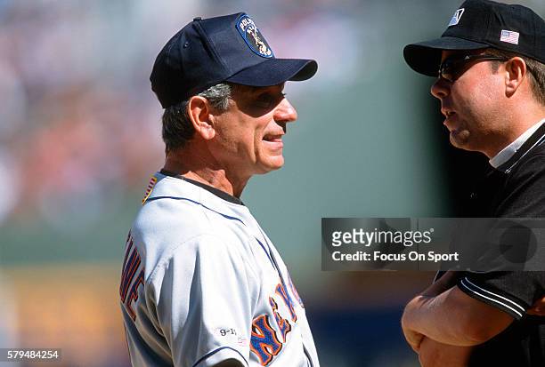 Manager Bobby Valentine of the New York Mets argues with an umpire during a Major League Baseball game against the Philadelphia Phillies circa 2001...