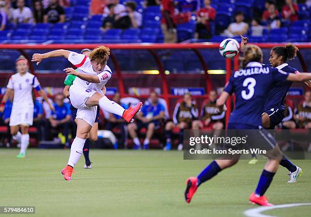 Forward Park Eunsun of Korea Republic shoots at goal during the FIFA 2015 Women's World Cup Round of 16 match between France and Korea at the Olympic...