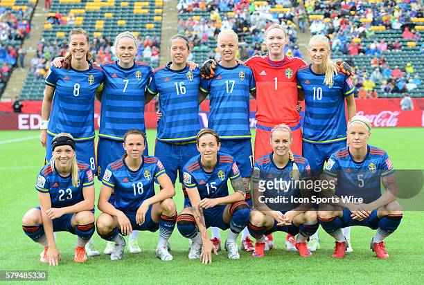 Sweden's players pose for the team photo before action against Australia at the FIFA Womens World Cup at Commonwealth Stadium in Edmonton, Alberta,...