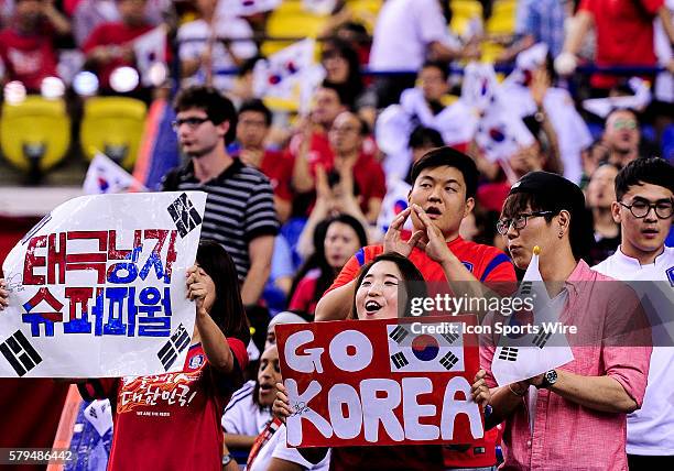 Korea fans during the FIFA 2015 Women's World Cup Round of 16 match between France and Korea at the Olympic Stadium in Montreal, Canada. France move...