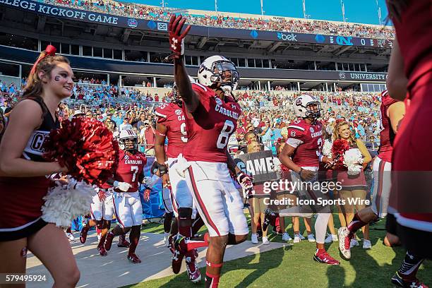 South Carolina Gamecocks take the field during the season opener between the South Carolina Gamecocks and the UNC TarHeels in the second half at Bank...