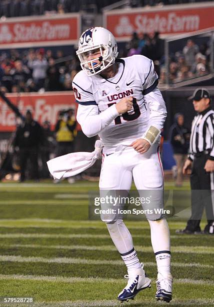 Saturday November 8, 2014:UConn Huskies quarterback Chandler Whitmer celebrates the UConn touchdown during the 1st half of a NCAA football game...