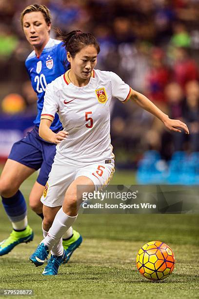China PR defender Wu Haiyan during the China versus USA women's soccer match in New Orleans, Louisiana.