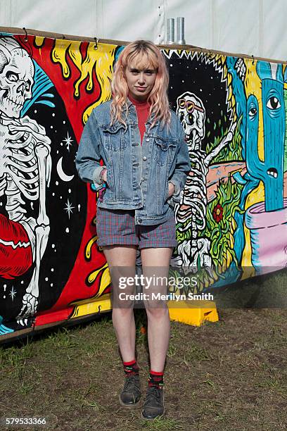 Festival goer poses in a vintage Harley Davidson denim jacket during Splendour in the Grass 2016 on July 22, 2016 in Byron Bay, Australia.