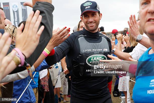 Land Rover BAR skippered by Ben Ainslie celebrates winning The 35th America's Cup Louis Vuitton World Series on July 24, 2016 in Portsmouth, United...