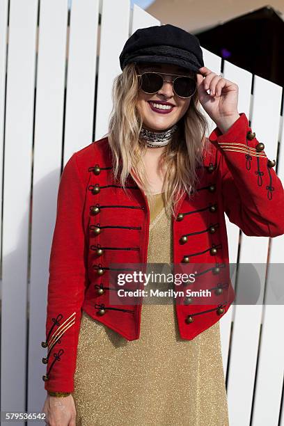 Festival goer posed in a Sgt. Pepper Pepper jacket during Splendour in the Grass 2016 on July 22, 2016 in Byron Bay, Australia.