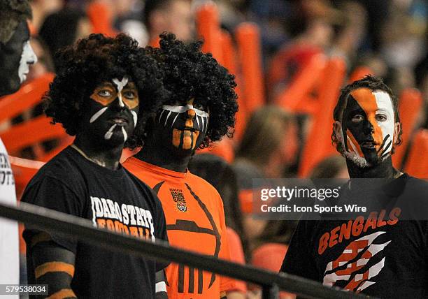 Idaho State Bengals fans during 1st half NCAA football action between the Cal Poly Mustangs and the Idaho State Bengals at Holt Arena in Pocatello ID.