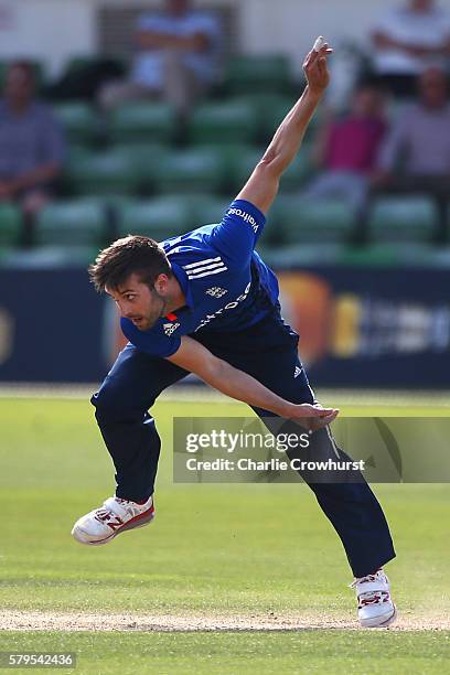 Mark Wood of England bowls during the Triangular Series match between England Lions and Pakistan A at The Spitfire Ground on July 24, 2016 in...