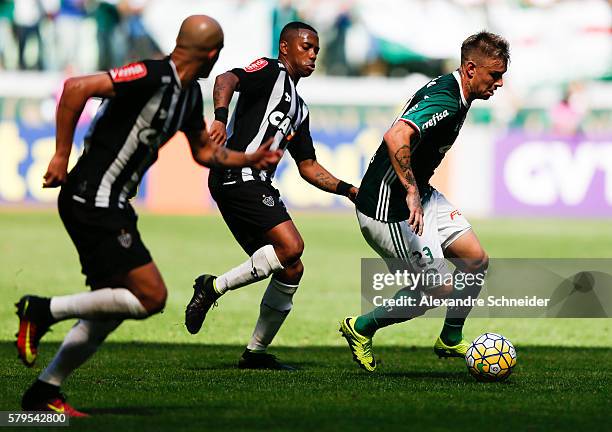 Fabio Santos, Robinho of Atletico MG and Roger Guedes of Palmeiras in action during the match between Palmeiras and Atletico MG for the Brazilian...