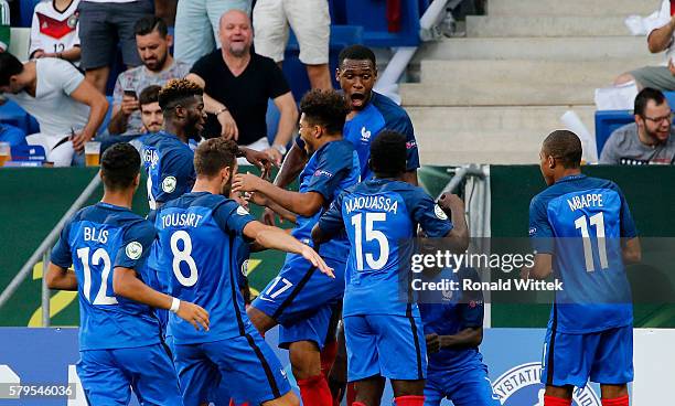 Players of France celebrates after scoring the first goal during the UEFA Under19 European Championship Final match between U19 France and U19 Italy...