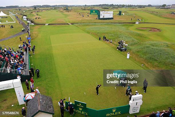 Paul Broadhurst of England in action during the final round of the Senior Open Championship played at Carnoustie on July 24, 2016 in Carnoustie,...