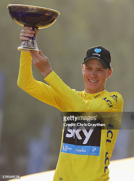 Chris Froome of Great Britain and Team Sky celebrates winning the 2016 Le Tour de France following stage twenty one of the 2016 Le Tour de France,...