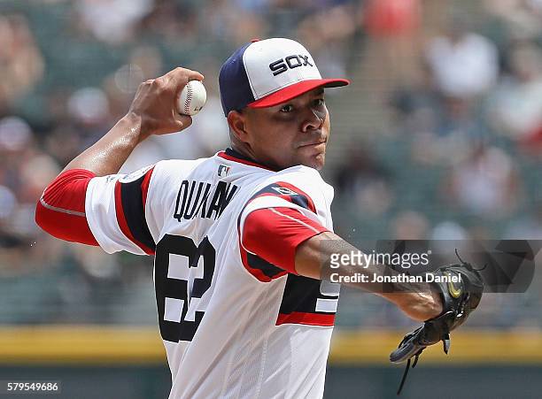 Starting pitcher Jose Quintana of the Chicago White Sox delivers the ball against the Detroit Tigers at U.S. Cellular Field on July 24, 2016 in...