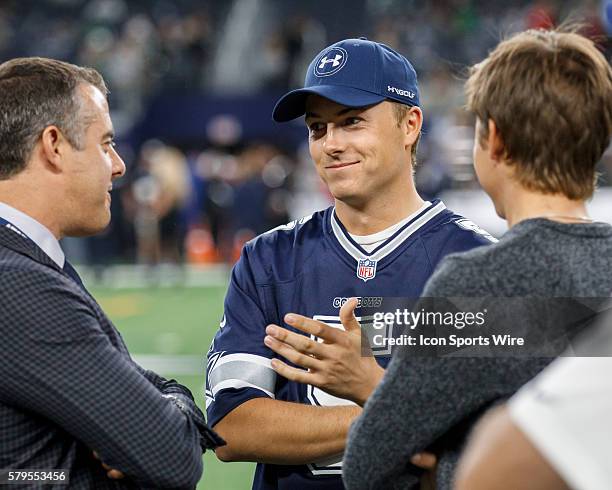 Golfer Jordan Spieth during the NFL regular season game game between the Dallas Cowboys and the New York Jets at AT&T Stadium in Arlington, Texas....