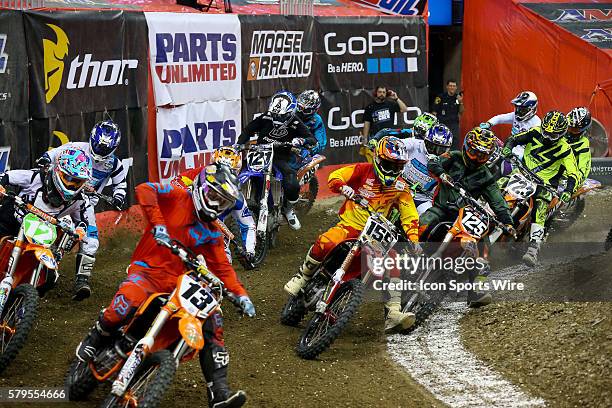 Honda rider Drayke Sizemore during the race of the AMSOIL Arenacross at the Smoothie King Center in New Orleans, LA.