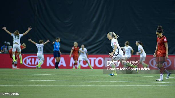 Julie Johnston of USA celebrates after the 2nd USA goal during the FIFA Women's World Cup Semi-Final match between USA and Germany at the Olympic...