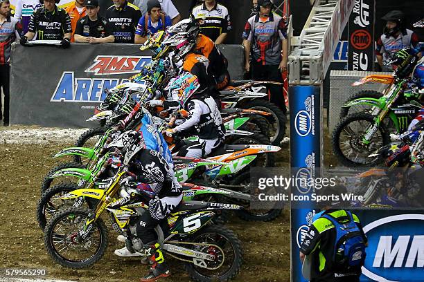 March 21, 2015 - Race 7 begins during the race of the AMSOIL Arenacross at the Smoothie King Center in New Orleans, LA.