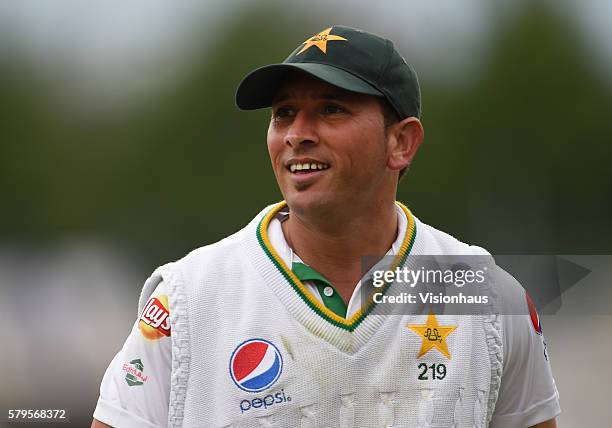 Yasir Shah of Pakistan during day one of the second Investec test match between England and Pakistan at Old Trafford on July 22, 2016 in Manchester,...