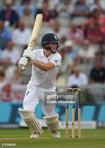 Gary Ballance of England batting during day one of the second Investec test match between England and Pakistan at Old Trafford on July 22, 2016 in...