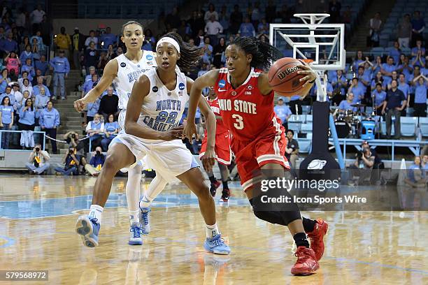 Ohio State's Kelsey Mitchell and North Carolina's N'Dea Bryant . The University of North Carolina Tar Heels hosted the Ohio State University Buckeyes...