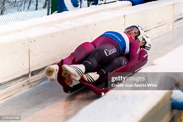 Matt Riddle and Adam Shippit from Canada at the Viessmann Luge World Cup at the Luge Track at Winsport's Canada Olympic Park in Calgary, AB.