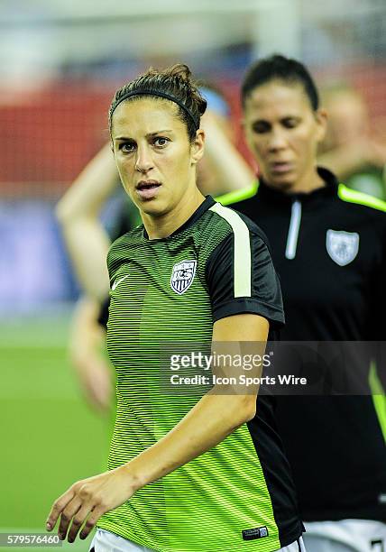 Carli Lloyd of USA during the pre-game warm up before the FIFA Women's World Cup Semi-Final match between USA and Germany at the Olympic Stadium in...
