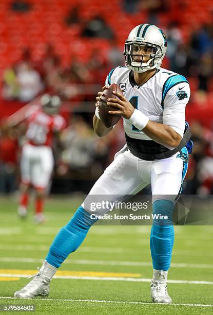 Carolina Panthers quarterback Cam Newton warms up before the NFL game between the Carolina Panthers and the Atlanta Falcons. Atlanta upsets Carolina...