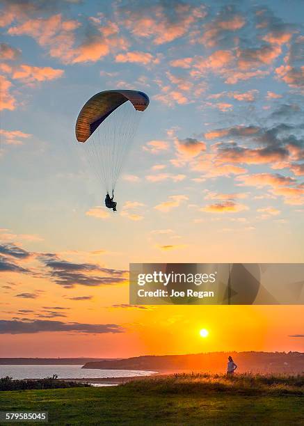 paragliding at sunset - halifax-regional-municipality-nova-scotia stock pictures, royalty-free photos & images