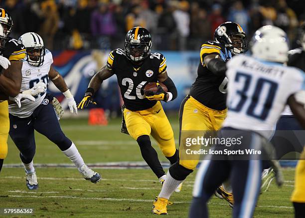 Le'Veon Bell Pittsburgh Steelers running back running the ball during the game between the Pittsburg Steelers and Tennessee Titans at LP Field in...