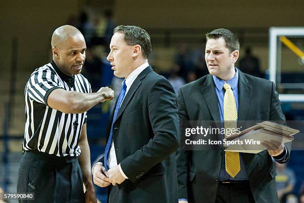 Northern Arizona Lumberjacks head coach Jack Murphy argues a call with NCAA basketball official Steve McJunkins during a non-conference regular...