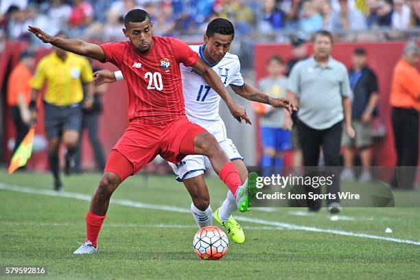Honduras Mid Fielder Andy Najar battles Panama midfielder An??bal Godoy for the ball during the Honduras game against Panama in the CONCACAF Gold Cup...