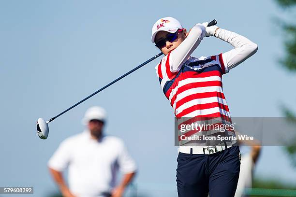 Na Yeon Choi hits off the 4th tee during the second round of the 2015 U.S. Women's Open at Lancaster Country Club in Lancaster, PA.