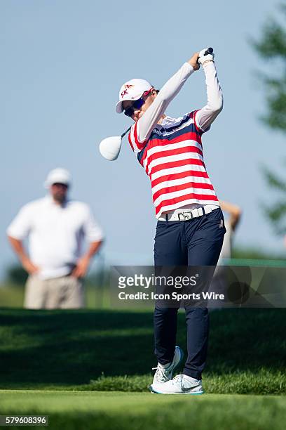 Na Yeon Choi hits off the 4th tee during the second round of the 2015 U.S. Women's Open at Lancaster Country Club in Lancaster, PA.