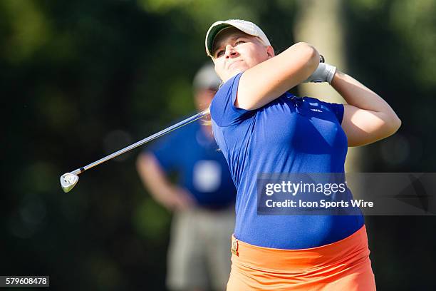 Samantha Wagner hits with an iron off the tee during the second round of the 2015 U.S. Women's Open at Lancaster Country Club in Lancaster, PA.