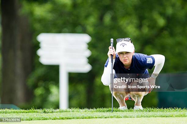 Morgan Pressel lines up a putt on the 9th green during the first round of the 2015 U.S. Women's Open at Lancaster Country Club in Lancaster, PA.